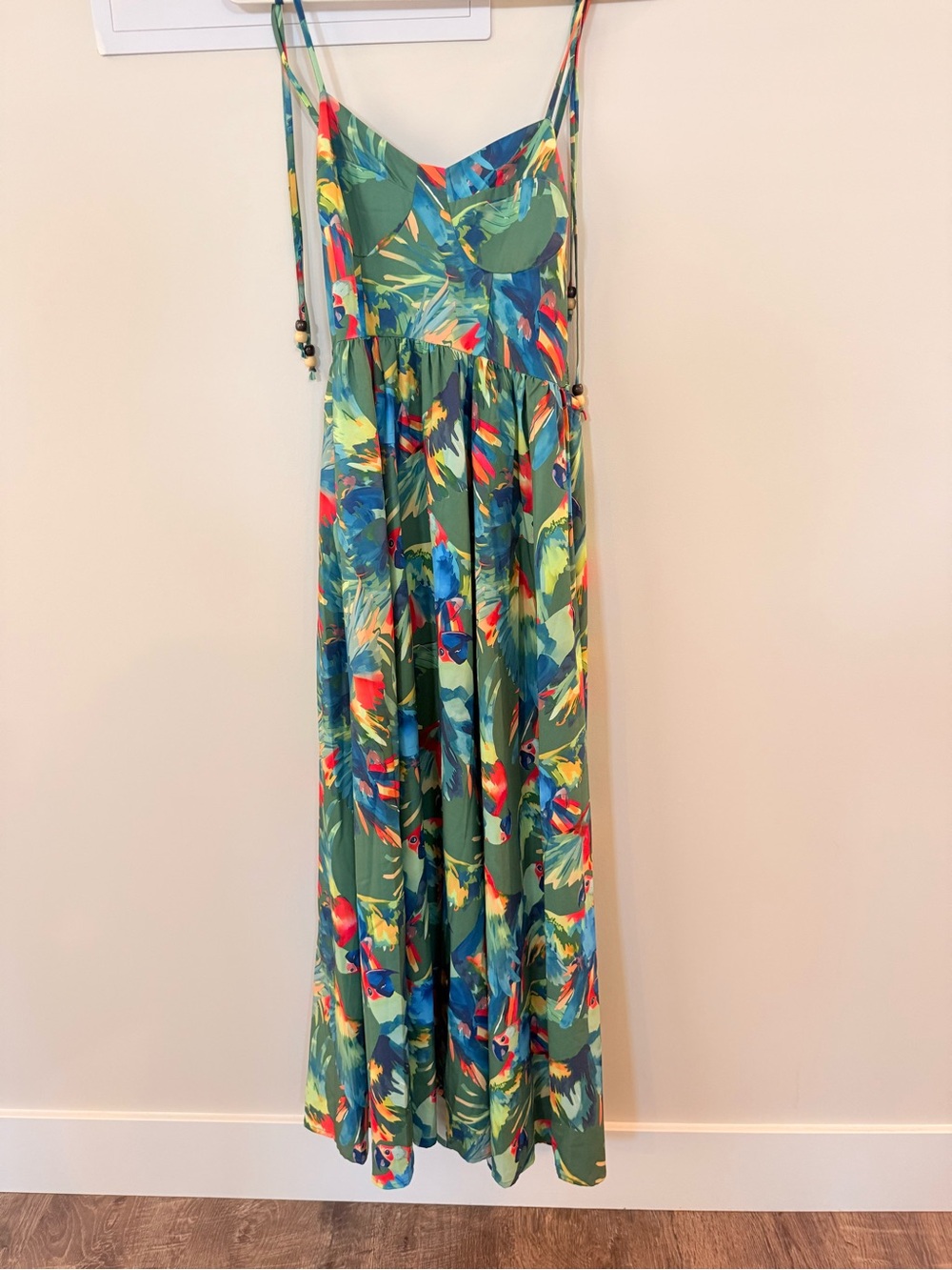SHEIN Green Tropical Print Midi Dress with Multicolor Accents